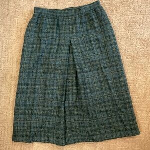 🟦🟩Vintage 70s/80s Teal Plaid 100% Virgin Wool Pleated Midi Skirt A-Line Size 14